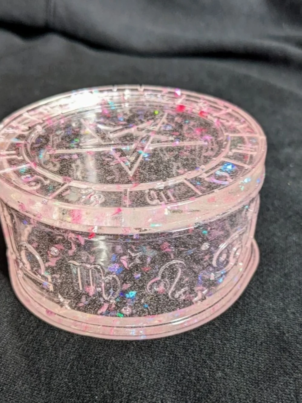 Pink Iridescent Glitter Resin Trinket Container-Zodiac Themed